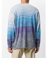 Мужской голубой свитер с круглым вырезом в горизонтальную полоску от Missoni