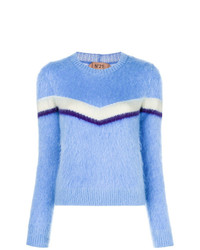 Женский голубой свитер с круглым вырезом в горизонтальную полоску от N°21