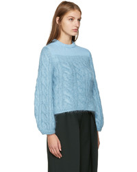 Женский голубой свитер с круглым вырезом из мохера от Fendi
