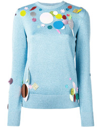 Голубой свитер с круглым вырезом с пайетками