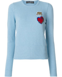 Женский голубой свитер с круглым вырезом с принтом от Dolce & Gabbana
