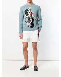 Мужской голубой свитер с круглым вырезом с принтом от Gucci