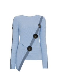 Женский голубой свитер с круглым вырезом с украшением от Roksanda