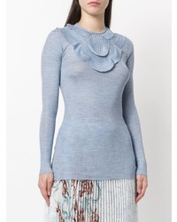 Женский голубой свитер с круглым вырезом от Prada