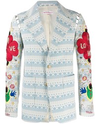 Мужской голубой хлопковый пиджак с принтом от Walter Van Beirendonck Pre-Owned