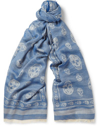 Мужской голубой шарф с принтом от Alexander McQueen