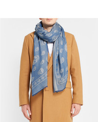 Мужской голубой шарф с принтом от Alexander McQueen