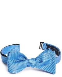 Голубой шелковый галстук-бабочка в горизонтальную полоску