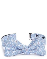 Голубой шелковый галстук-бабочка с цветочным принтом