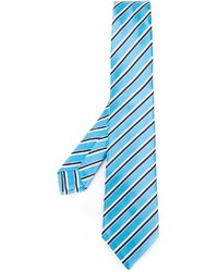 Мужской голубой шелковый галстук в горизонтальную полоску от Kiton