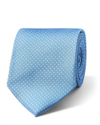 Голубой шелковый галстук в горошек