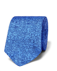 Голубой шелковый галстук с вышивкой