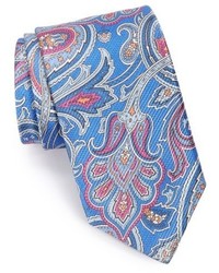 Голубой шелковый галстук с геометрическим рисунком