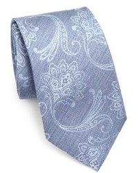 Голубой шелковый галстук с цветочным принтом