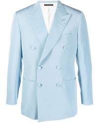 Мужской голубой шелковый двубортный пиджак от Brioni