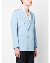 Мужской голубой шелковый двубортный пиджак от Brioni