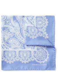 Голубой шелковый нагрудный платок с "огурцами" от Turnbull & Asser