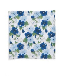 Голубой шелковый нагрудный платок с цветочным принтом
