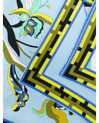 Женский голубой шелковый шарф с принтом от Emilio Pucci