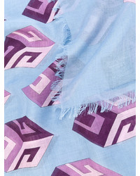 Женский голубой шелковый шарф с принтом от Gucci