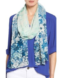 Голубой шелковый шарф с цветочным принтом