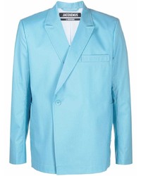 Мужской голубой шерстяной двубортный пиджак от Jacquemus