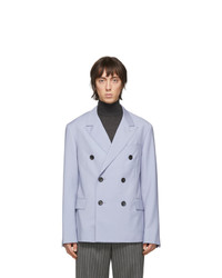 Мужской голубой шерстяной двубортный пиджак от Lanvin