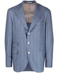 Мужской голубой шерстяной пиджак в вертикальную полоску от Brunello Cucinelli