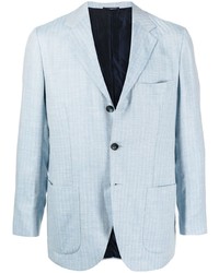 Голубой шерстяной пиджак с узором зигзаг