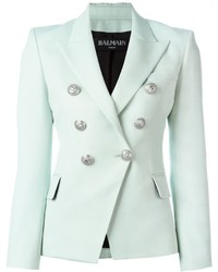 Женский голубой шерстяной пиджак от Balmain