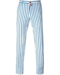 Мужские голубые брюки в вертикальную полоску от Kiton