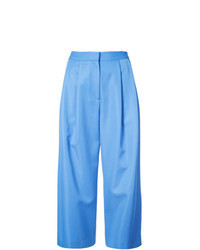 Голубые брюки-кюлоты со складками