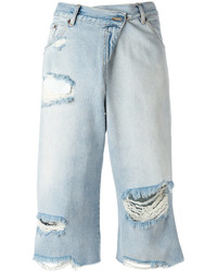 Женские голубые джинсовые рваные шорты от MM6 MAISON MARGIELA