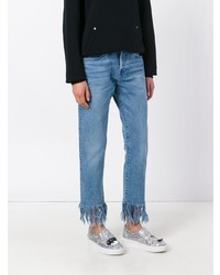 Женские голубые джинсы c бахромой от 3x1