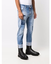 Мужские голубые джинсы в стиле пэчворк от DSQUARED2