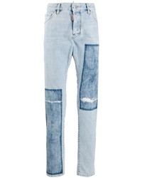 Мужские голубые джинсы в стиле пэчворк от DSQUARED2