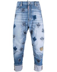 Мужские голубые джинсы в стиле пэчворк от DSQUARED2