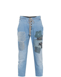 Мужские голубые джинсы в стиле пэчворк от Greg Lauren