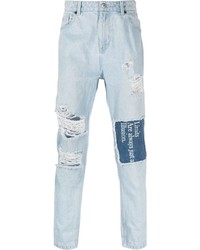 Мужские голубые джинсы в стиле пэчворк от John Richmond