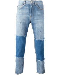 Мужские голубые джинсы в стиле пэчворк от Love Moschino