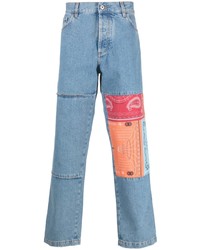 Мужские голубые джинсы в стиле пэчворк от Marcelo Burlon County of Milan