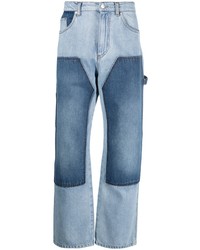 Мужские голубые джинсы в стиле пэчворк от MSGM