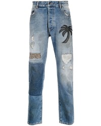 Мужские голубые джинсы в стиле пэчворк от Palm Angels