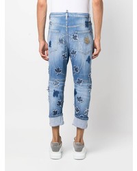Мужские голубые джинсы в стиле пэчворк от DSQUARED2