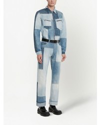Мужские голубые джинсы в стиле пэчворк от Alexander McQueen