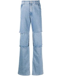 Мужские голубые джинсы в стиле пэчворк от Raf Simons