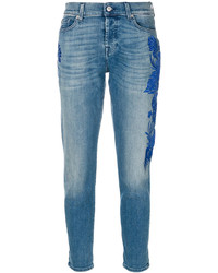 Женские голубые джинсы с вышивкой от 7 For All Mankind