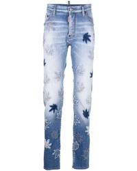 Мужские голубые джинсы с вышивкой от DSQUARED2