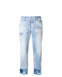Женские голубые джинсы с вышивкой от Dsquared2