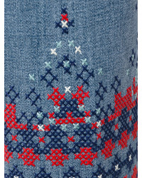 Женские голубые джинсы с вышивкой от Tory Burch